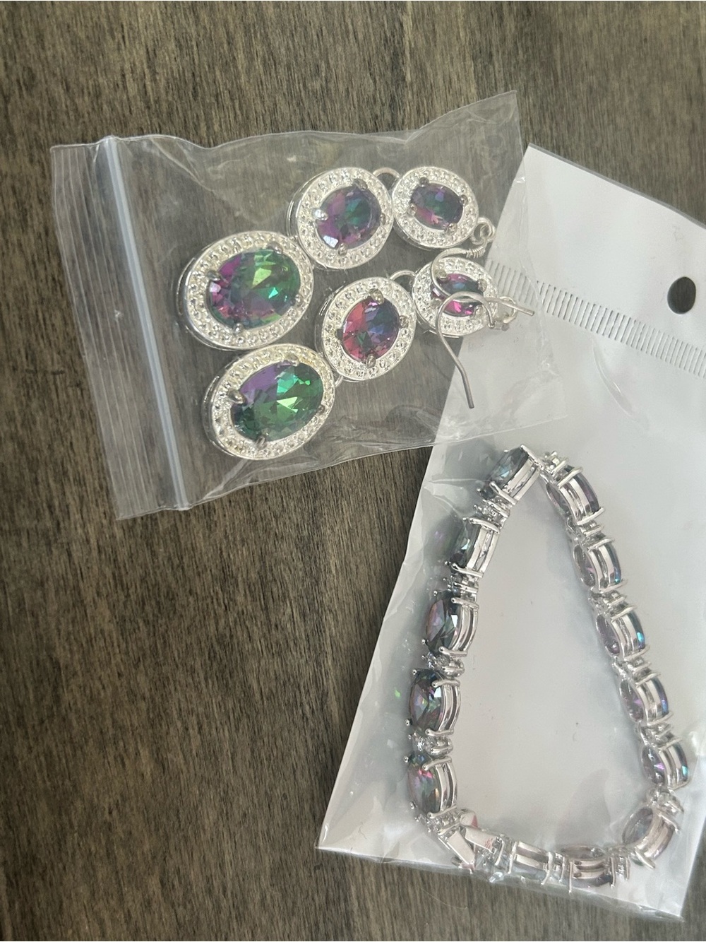 Silver-Tone Multicolor Crystal Drop Earrings and Bracelet Set